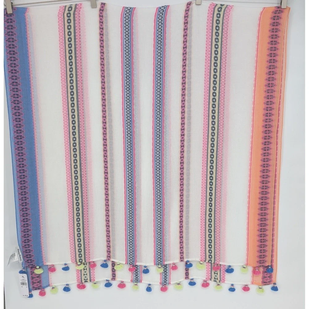 Tommy Bahama Tahitian Jacquard Scarf‎ OS Fuschia Bloom Tassel Sarong Wrap Pareo